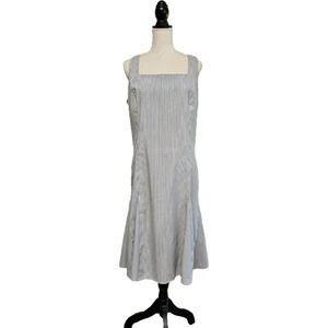 Vintage 90s Sweet Suit Gray & White Seersucker Fit & Flare Dress Size 16 Preppy